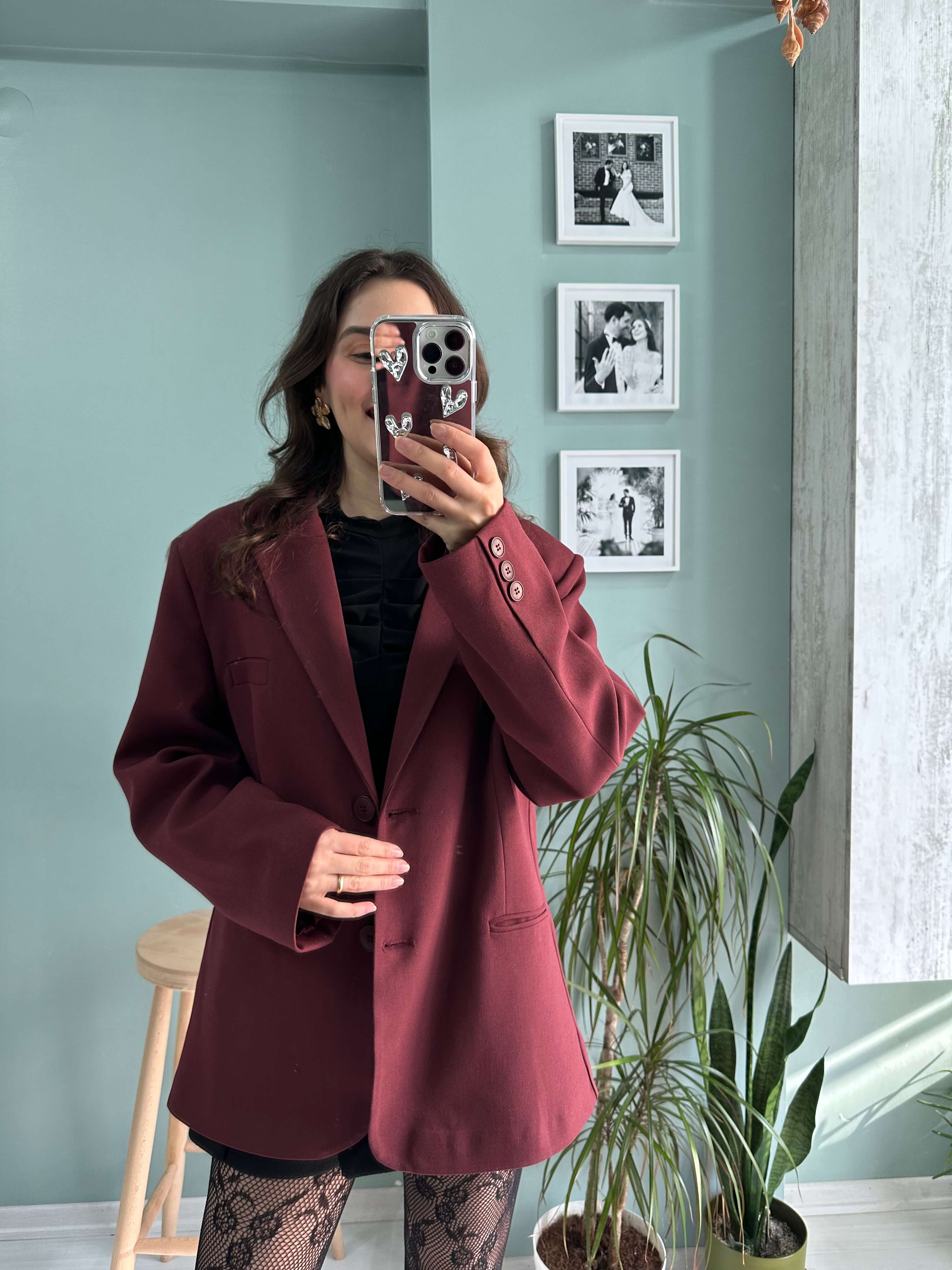 Bordo Oversize Blazer Ceket , 2. görünüm
